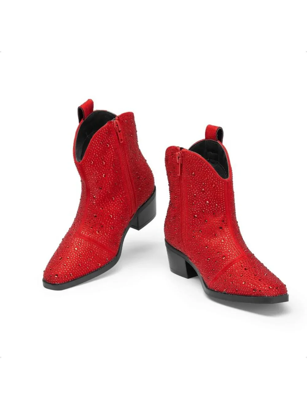 Women's Red Rhinestone Halloween Size Zipper Non-Slip Cowgirl Sparkle Boots